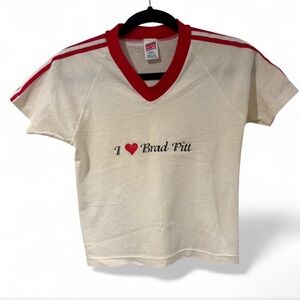 Vintage Brad Pitt  White and Red V-Neck Graphic Tee